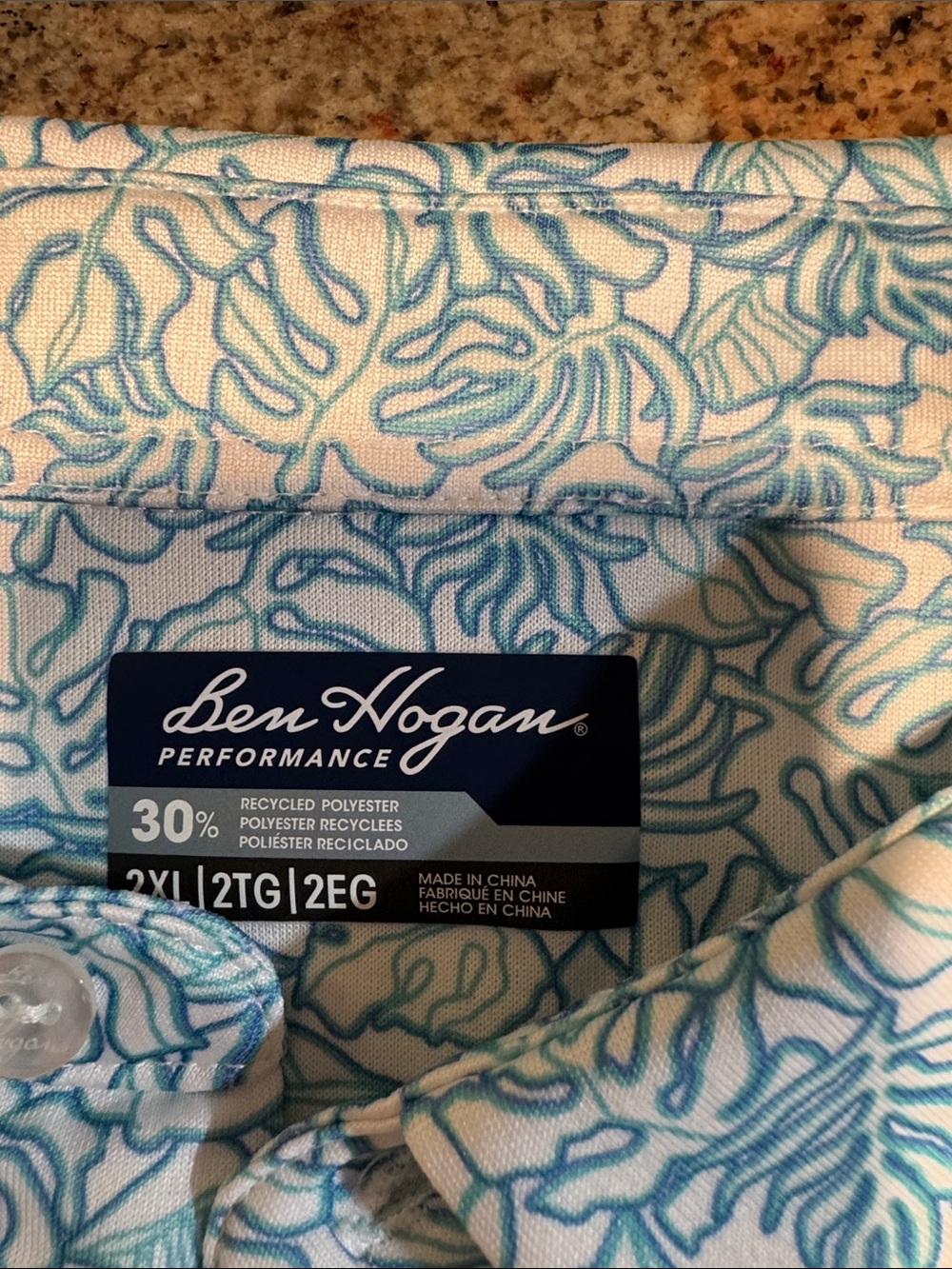 Hogan Performance Polo in White with Aqua Leaf Pattern